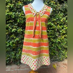 ❌SOLD❌ DEAR CREATURES retro style Green & Orange Stripe Dress 60s inspired